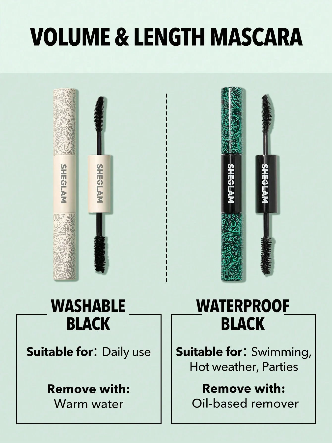 SHEGLAM All-In-One Volume & Length Mascara 2 In 1 Waterproof Volumizing Dual