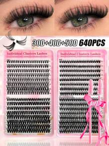 640PCS Individual Lash Clusters Large Capacity 30D+40D+50D