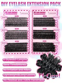 600PCS D Curl Individual Lash Clusters Large Capacity 30D+40D+50D+60D+80D+100D 8-16mm