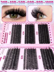 600PCS D Curl Individual Lash Clusters Large Capacity 30D+40D+50D+60D+80D+100D 8-16mm