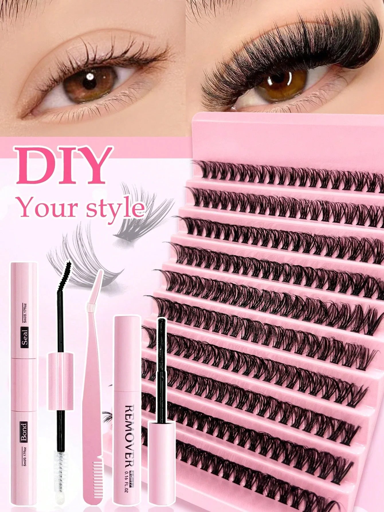 200 pièces Faux cils en grappe moelleux 50D,