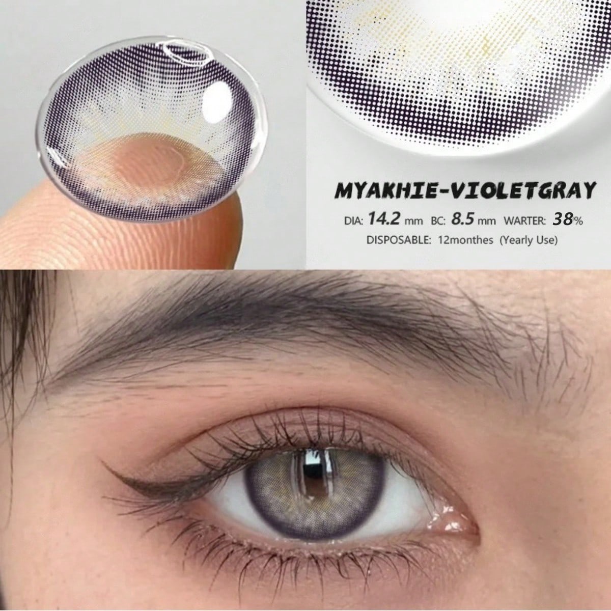 EYESHARE 1 paire de lentilles de contact agrandissantes, souples,gris violet