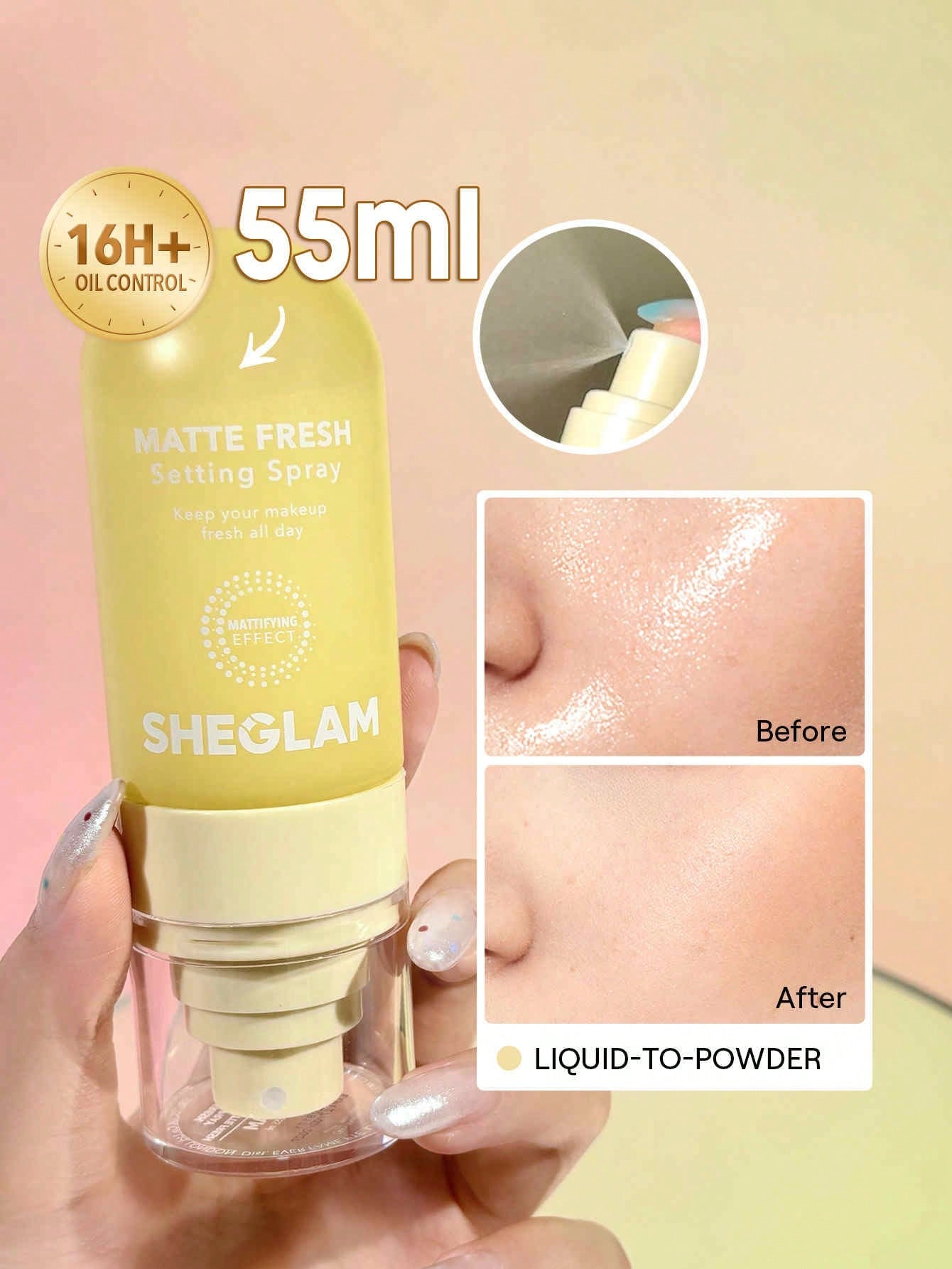 SHEGLAM Matte Fresh Setting Spray Ultra Matte Liquid-To-Powder Long Lasting Makeup